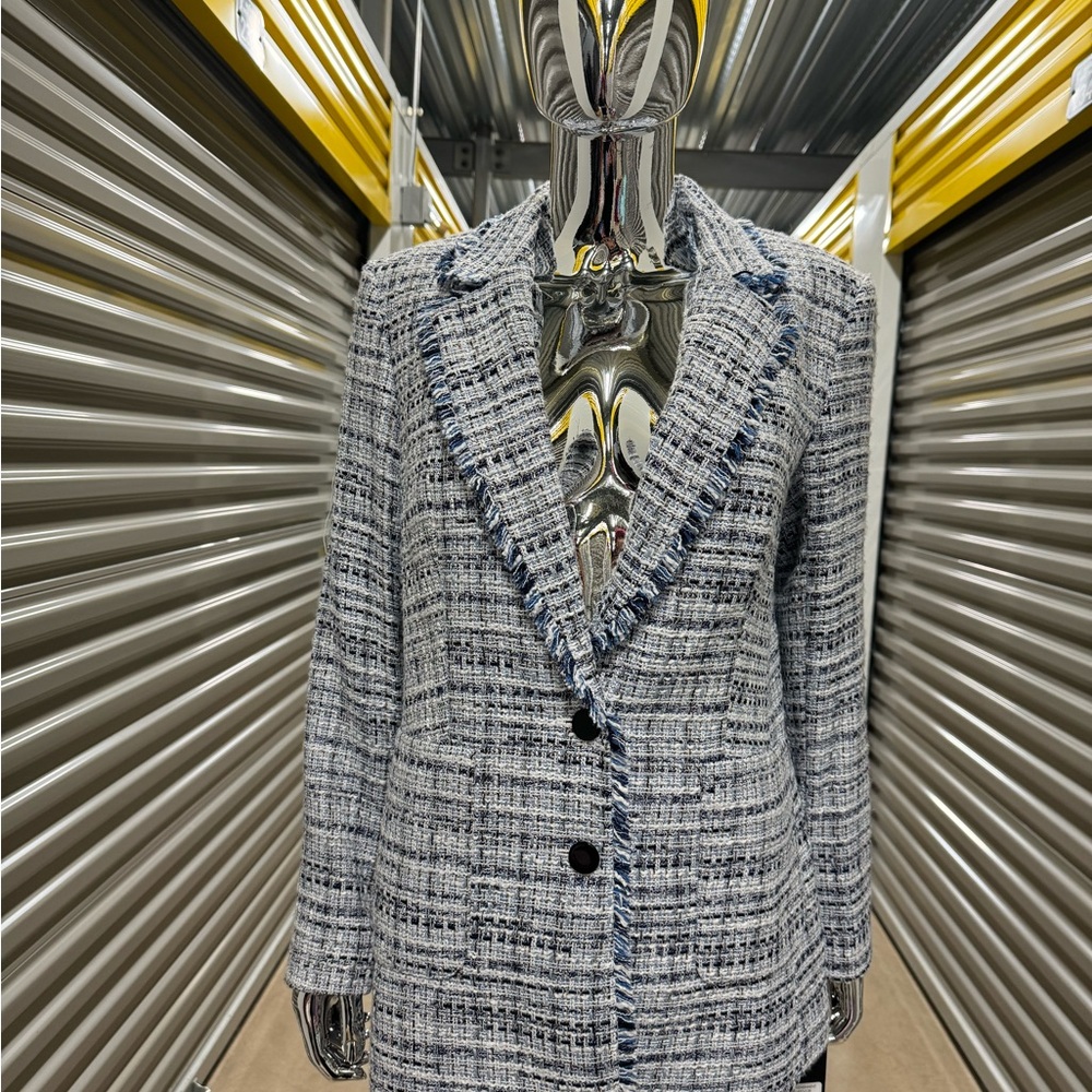 Karl Lagerfeld Blue and White Tweed Blazer